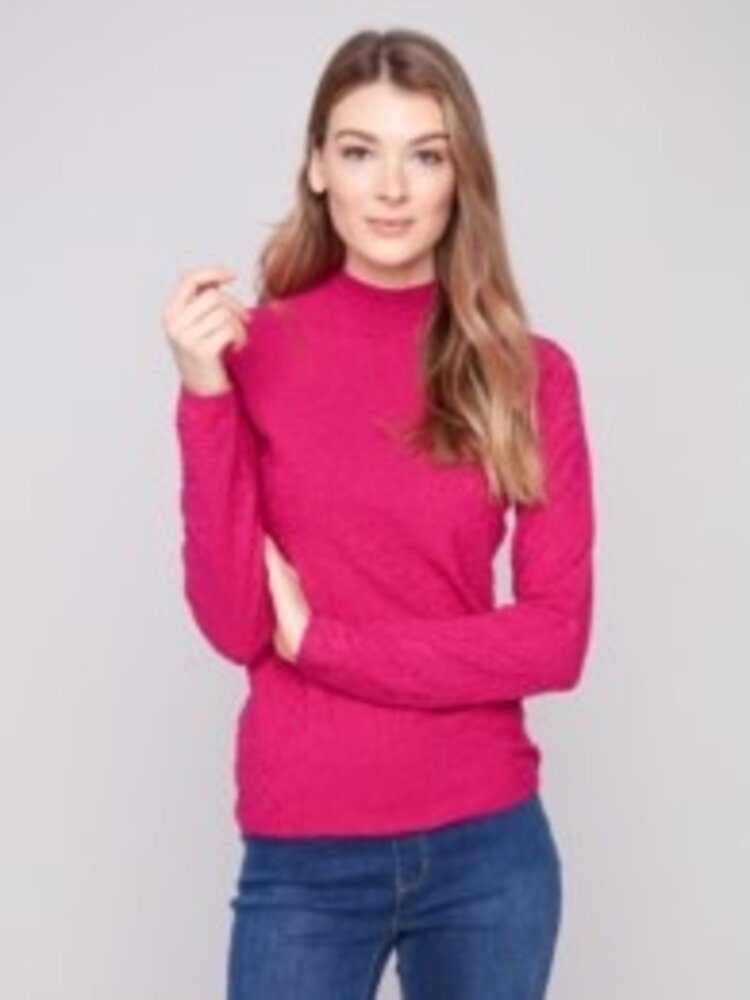 Charlie B Charlie B Long Sleeve Textured Mock Neck Sweater C2861