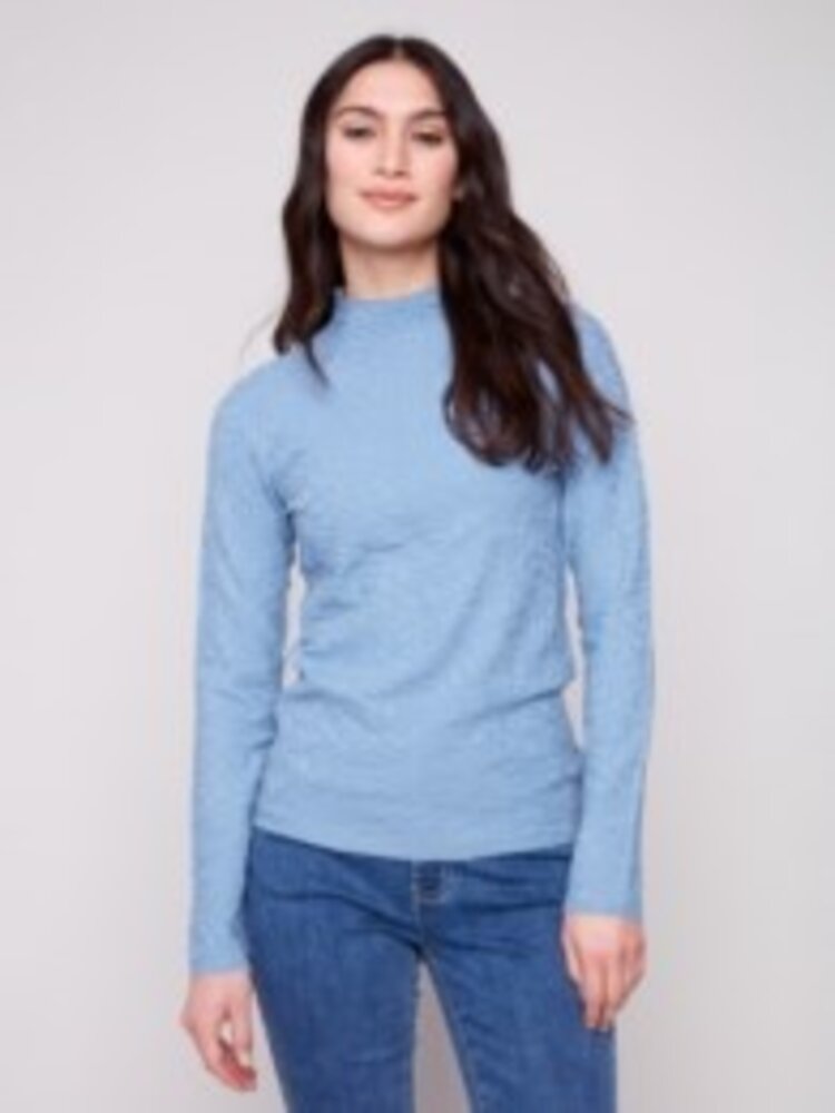 Charlie B Charlie B Long Sleeve Textured Mock Neck Sweater C2861