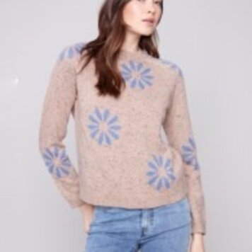 Charlie B Charlie B Neps Yarn Raglan Mock Neck Sweater C2834