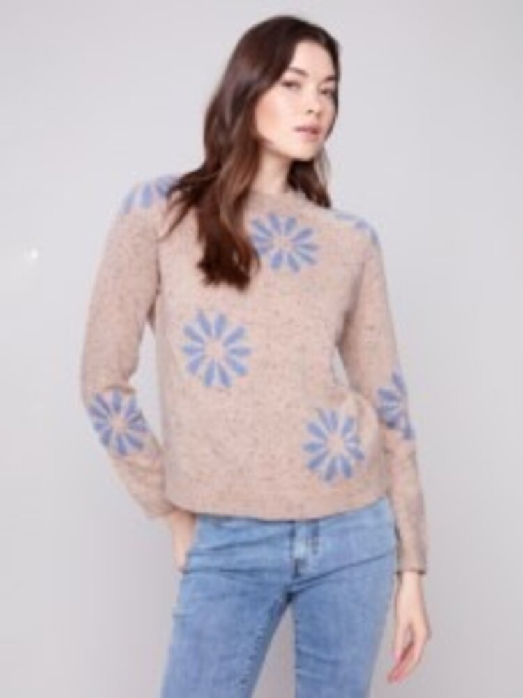 Charlie B Charlie B Neps Yarn Raglan Mock Neck Sweater C2834