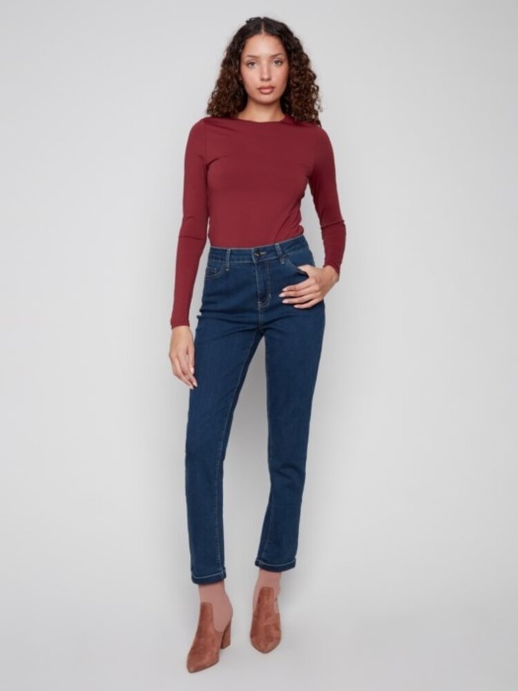 Charlie B Charlie B Cuffed Hem Slim 5 Pocket Stretch Denim Pants C5309Y