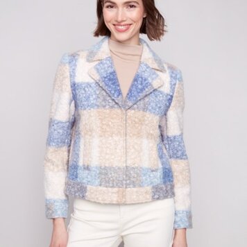 Charlie B Charlie B Plaid Boucle Knit Short Coat C6334R