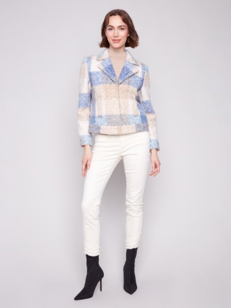 Charlie B Charlie B Plaid Boucle Knit Short Coat C6334R