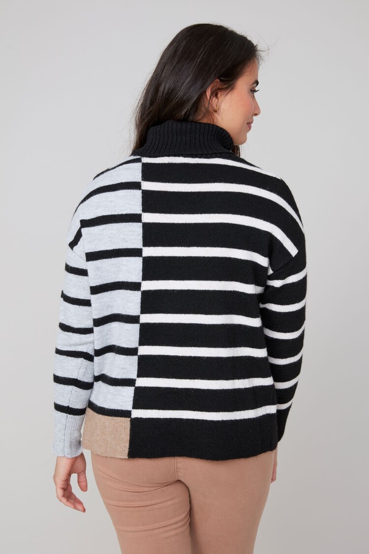 Renuar Renuar Striped Colourblock Turtle Neck Knit Sweater R6945