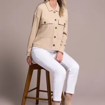 Tribal Tribal Crop Knit Shacket With Patch Pockets 5900O