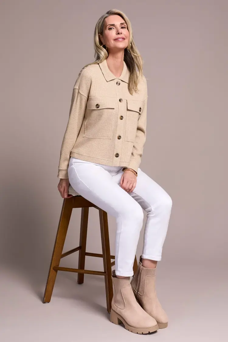 Tribal Tribal Crop Knit Shacket With Patch Pockets 5900O