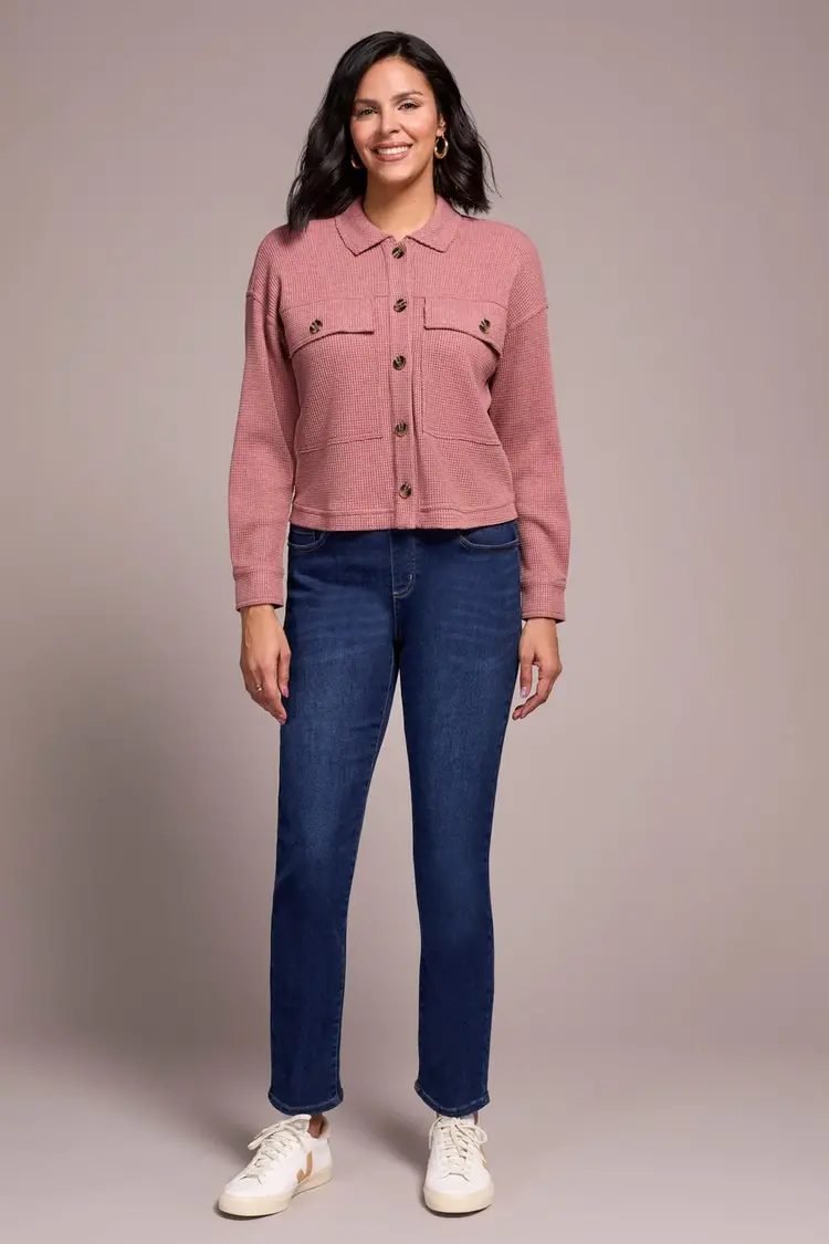 Tribal Tribal Crop Knit Shacket With Patch Pockets 5900O