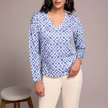 Tribal Tribal V-Neck Knit Top With Side Slits 6002O