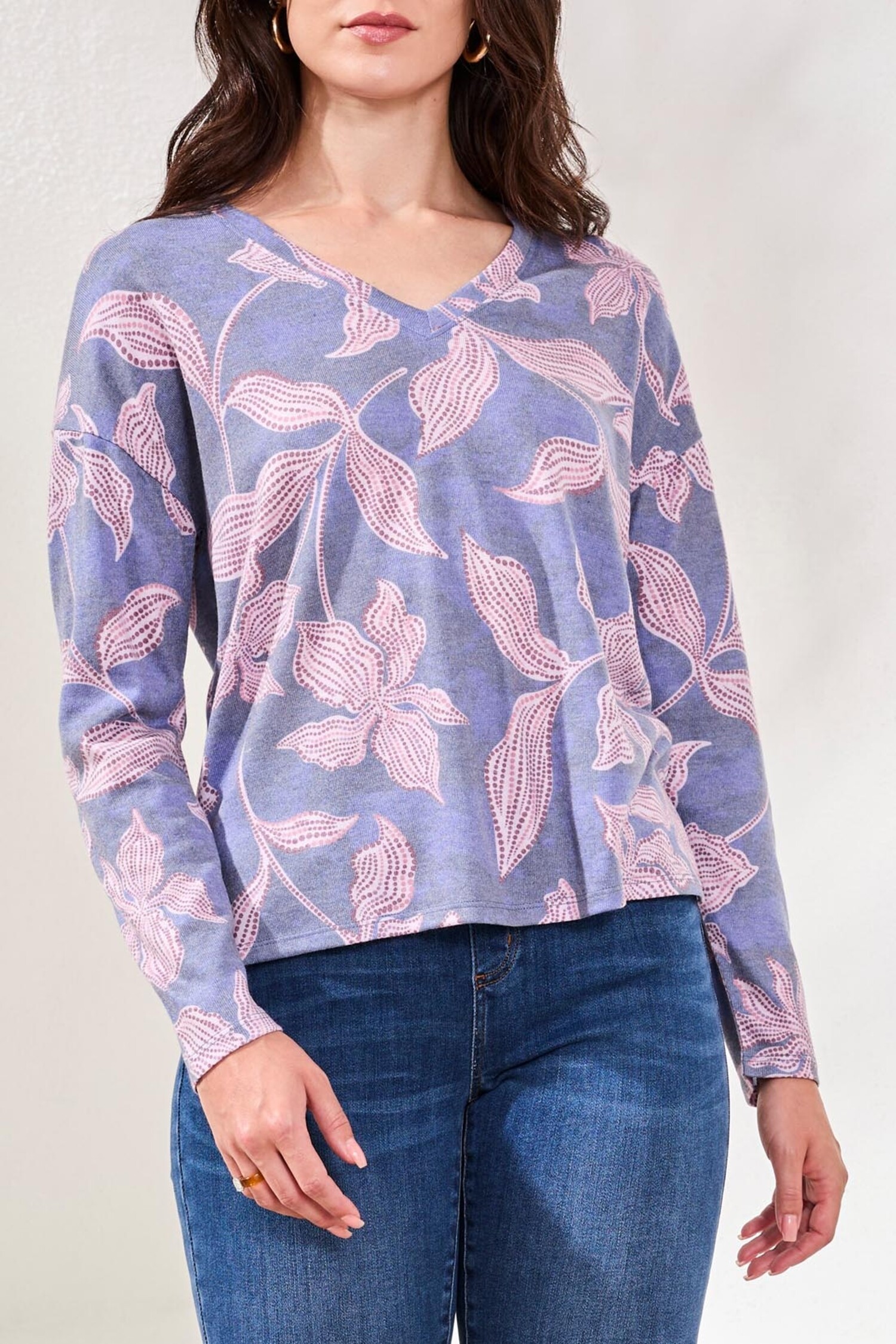 Tribal V-Neck Knit Top With Side Slits 6002O - Main Street