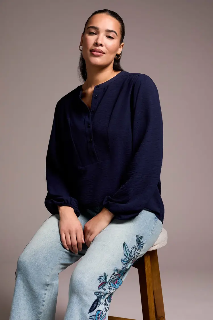 Tribal Tribal Long Sleeve Blouse With Folded Hem 5971O