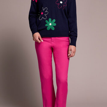 Tribal Tribal V Neck Embroidered Jacquard Sweater 5993O