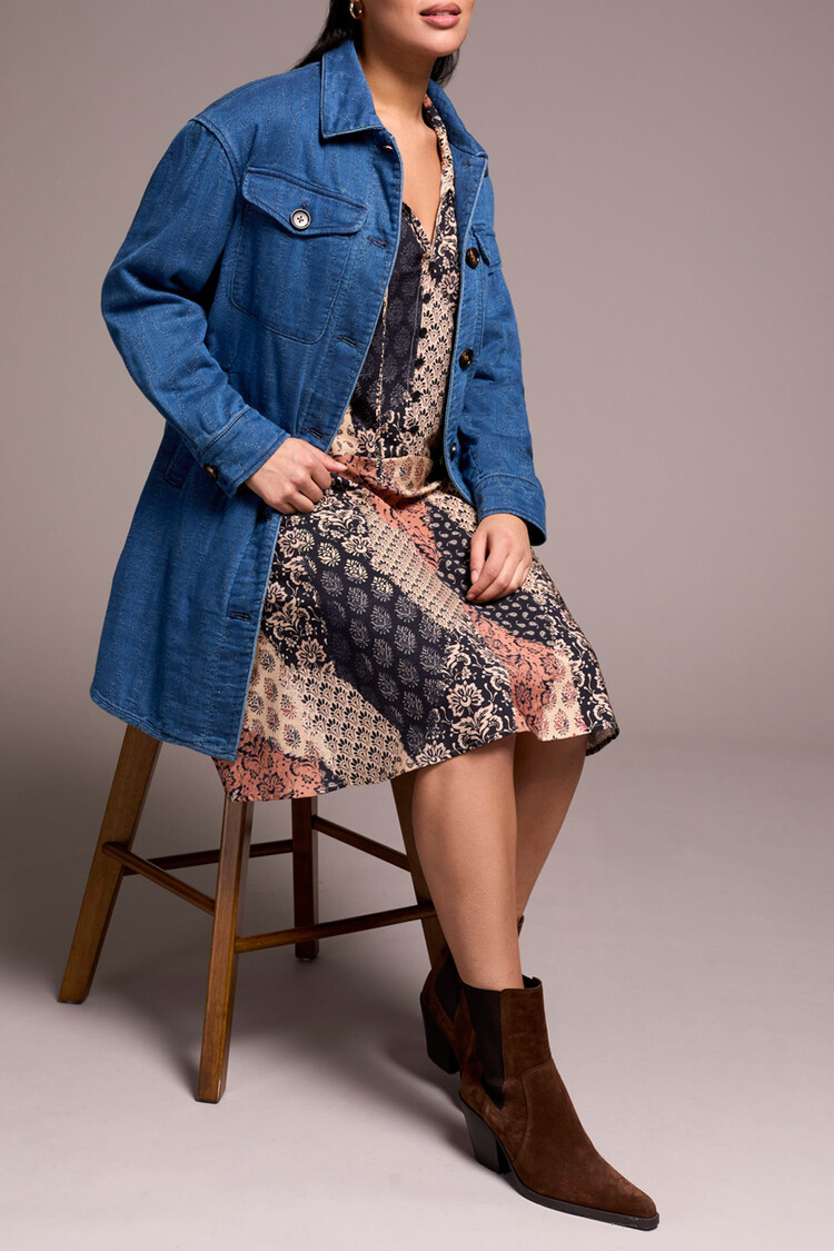 Tribal Tribal 5902O Long Button Front Quilted Jacket