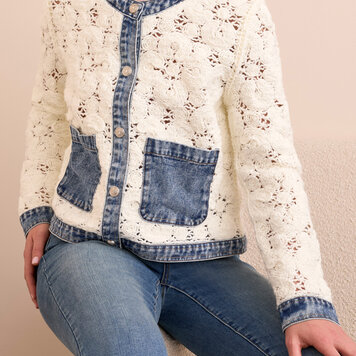 Tribal Tribal 5915O Mix Media Crochet Jacket w/ Denim Inserts