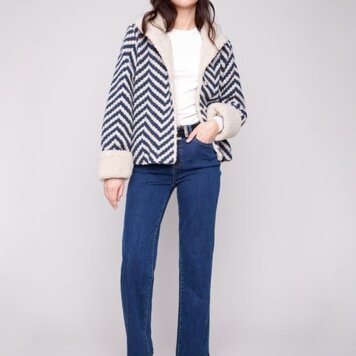Charlie B Charlie B Chevron Boucle Short Jacket With Sherpa Trim C6379