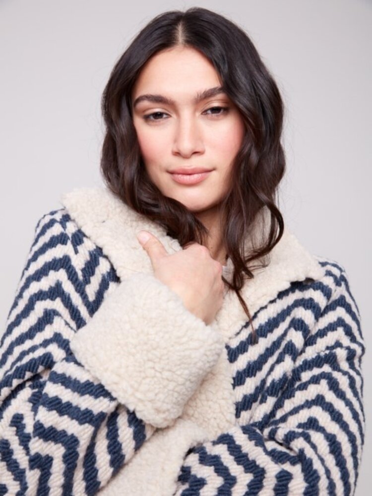 Charlie B Charlie B Chevron Boucle Short Jacket With Sherpa Trim C6379
