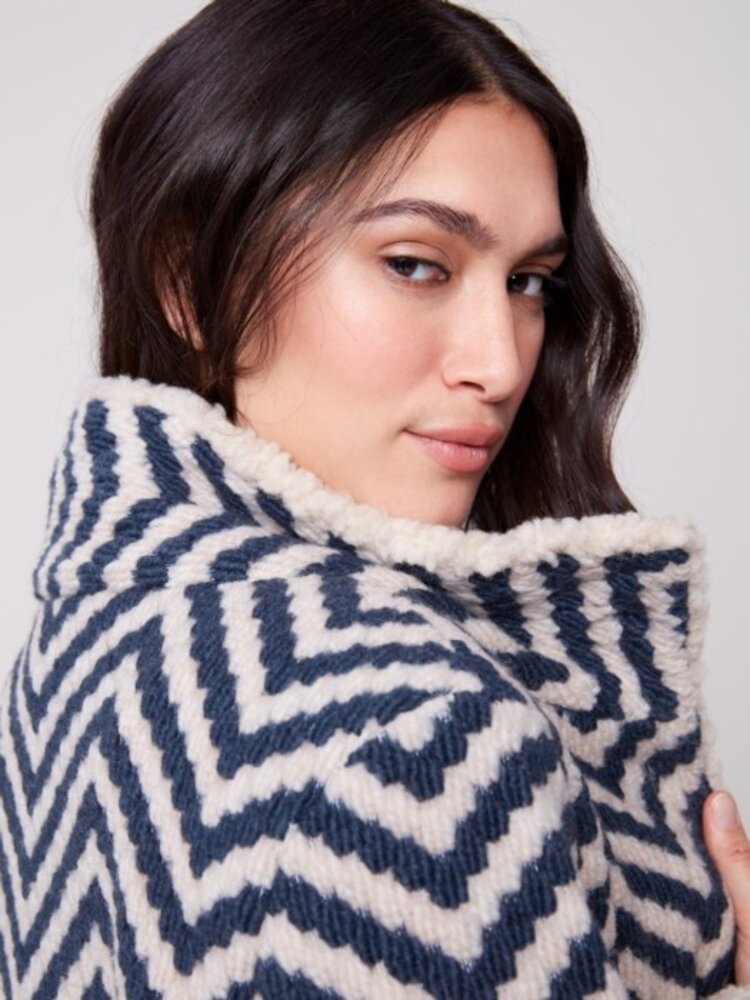 Charlie B Charlie B Chevron Boucle Short Jacket With Sherpa Trim C6379