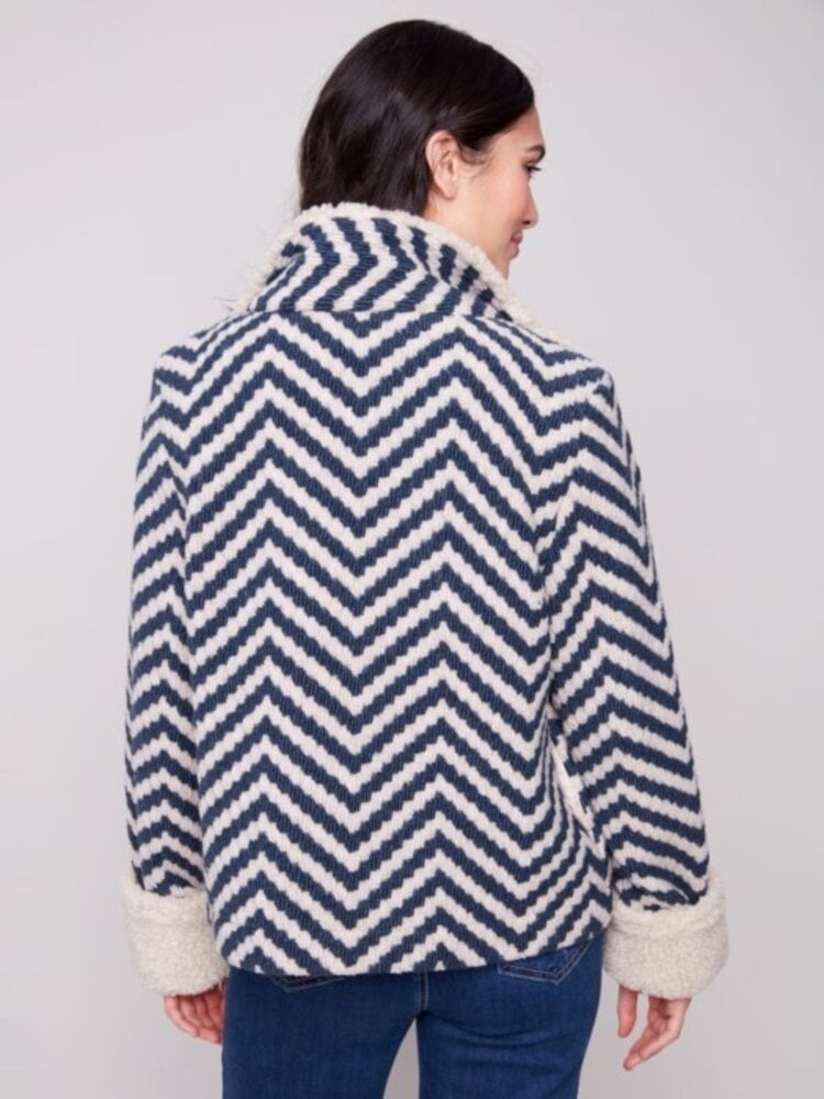 Charlie B Charlie B Chevron Boucle Short Jacket With Sherpa Trim C6379