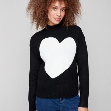 Charlie B Charlie B Intarsia Heart Mock Neck Sweater C2896