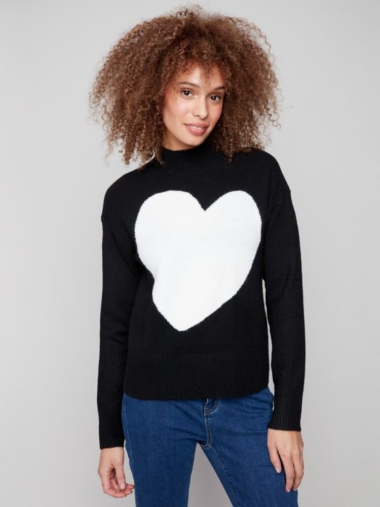 Charlie B Charlie B Intarsia Heart Mock Neck Sweater C2896