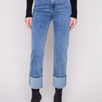 Charlie B Charlie B Wide Cuff Straight Leg Stretch Denim Pants C5670