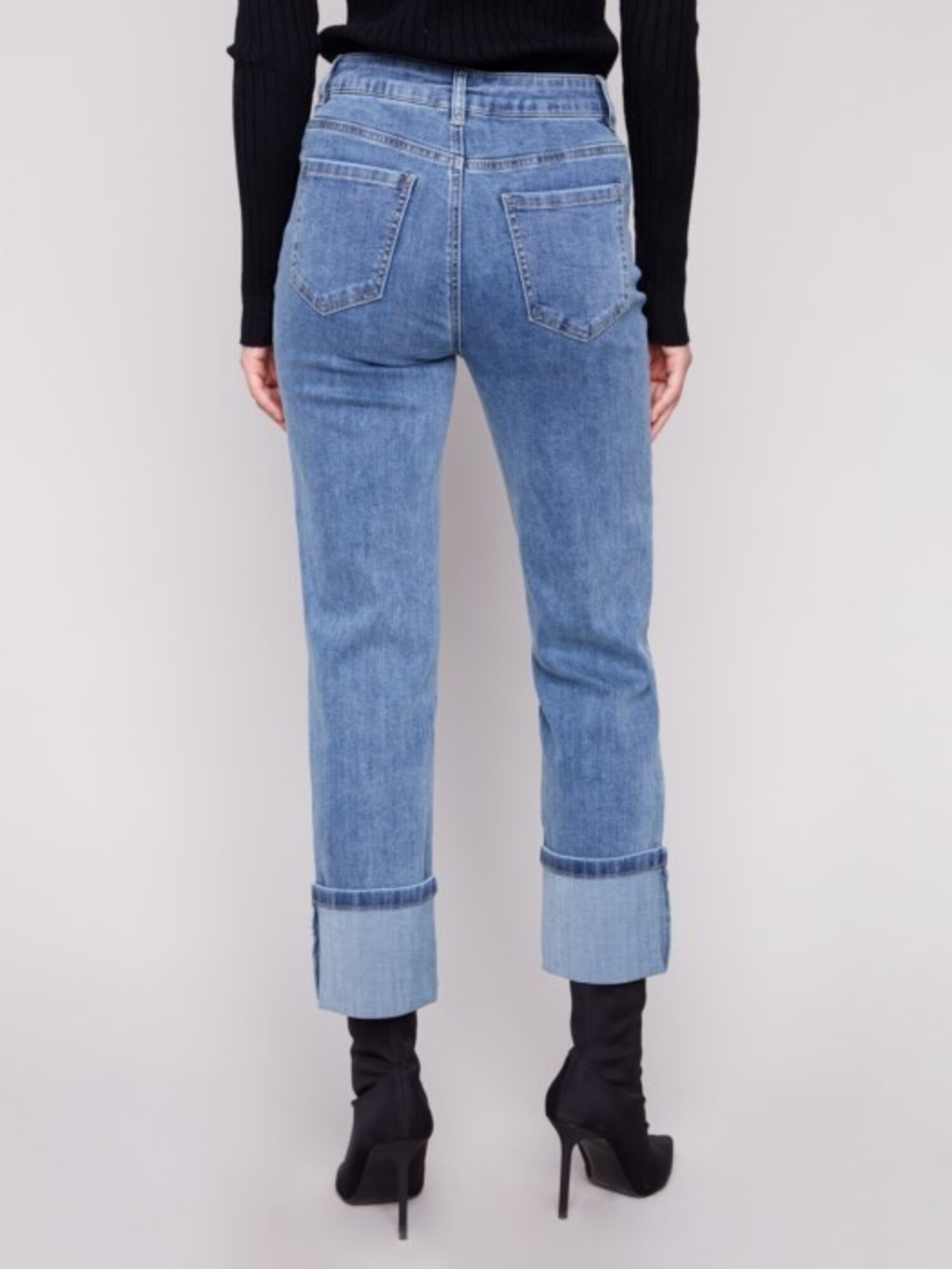 Charlie B Wide Cuff Straight Leg Stretch Denim Pants C5670 - Main