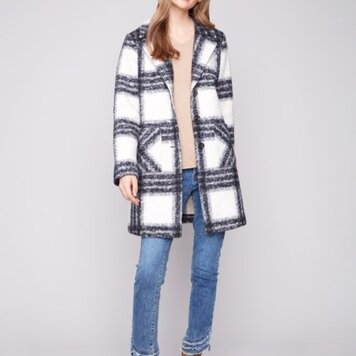 Charlie B Charlie B Plaid Bouche Knit Tailored Collar Coat C6141Z