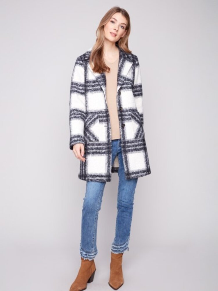 Charlie B Charlie B Plaid Bouche Knit Tailored Collar Coat C6141Z