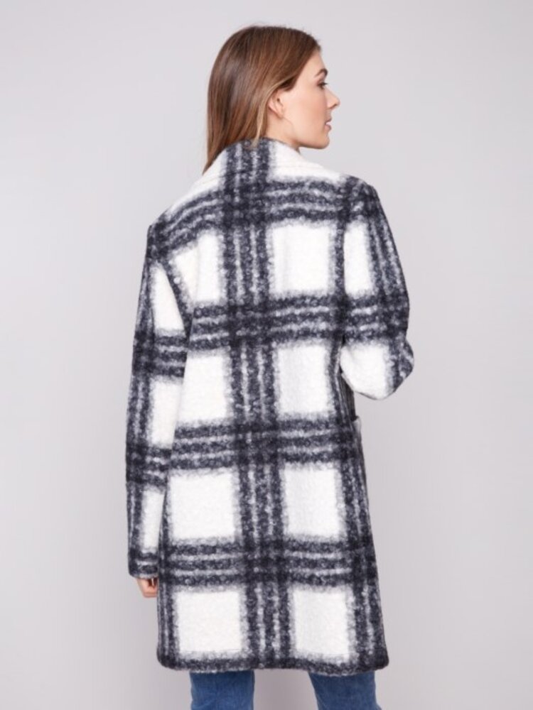 Charlie B Charlie B Plaid Bouche Knit Tailored Collar Coat C6141Z