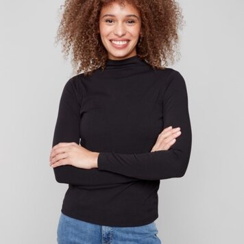 Charlie B Charlie B Rib Knit Long Sleeve Mock NeckTop C1413