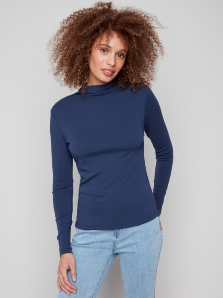 Charlie B Charlie B Rib Knit Long Sleeve Mock NeckTop C1413