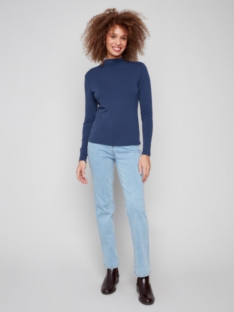 Charlie B Charlie B Rib Knit Long Sleeve Mock NeckTop C1413