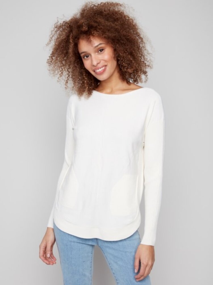 Charlie B Charlie B Long Sleeves Boat Neck With Pockets C2170Z