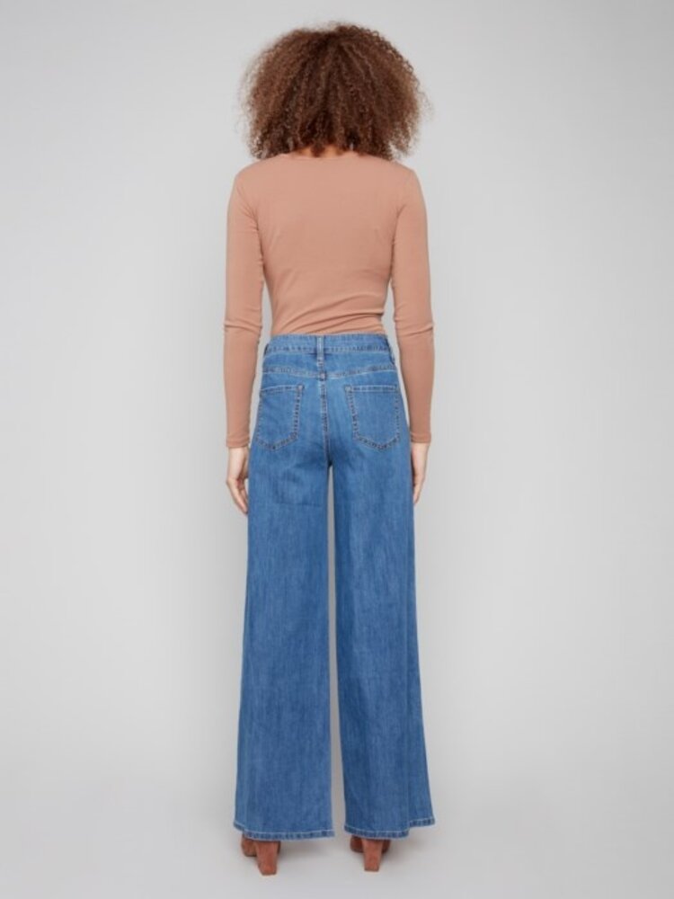 Charlie B Charlie B Wide Leg Stretch Denim Pants With Slash Pockets C5659