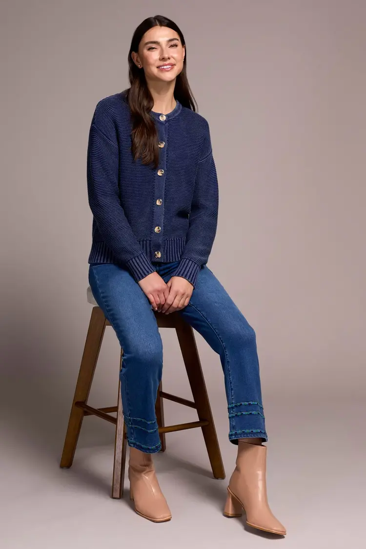 Tribal Tribal 5904O Button Front Sweater Cardigan w/ Special Wash