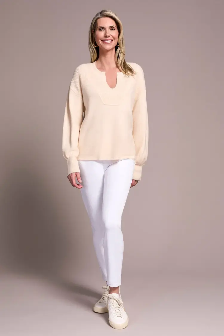 Tribal Tribal Long Sleeve Notch Neckline Sweater 2380O