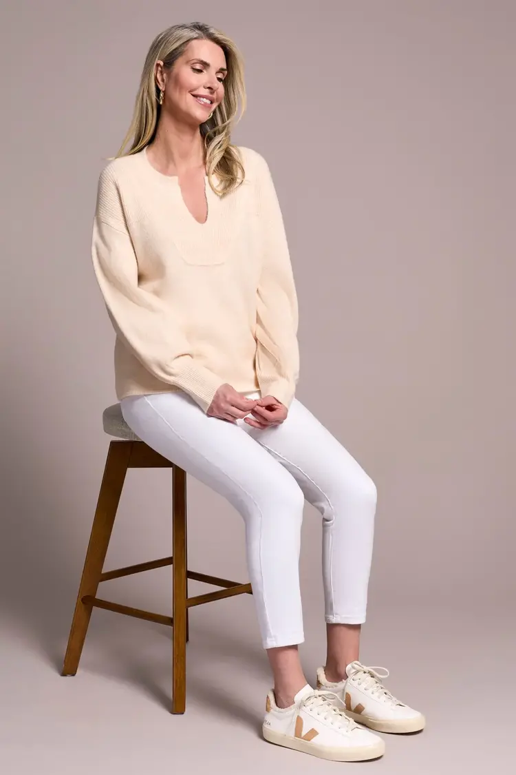 Tribal Tribal Long Sleeve Notch Neckline Sweater 2380O