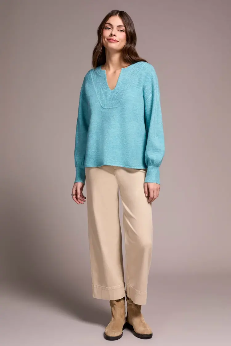 Tribal Tribal Long Sleeve Notch Neckline Sweater 2380O