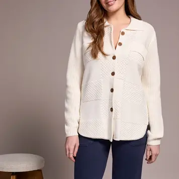 Tribal Tribal 5939O Sweater Shacket w/ Special Wash Effect