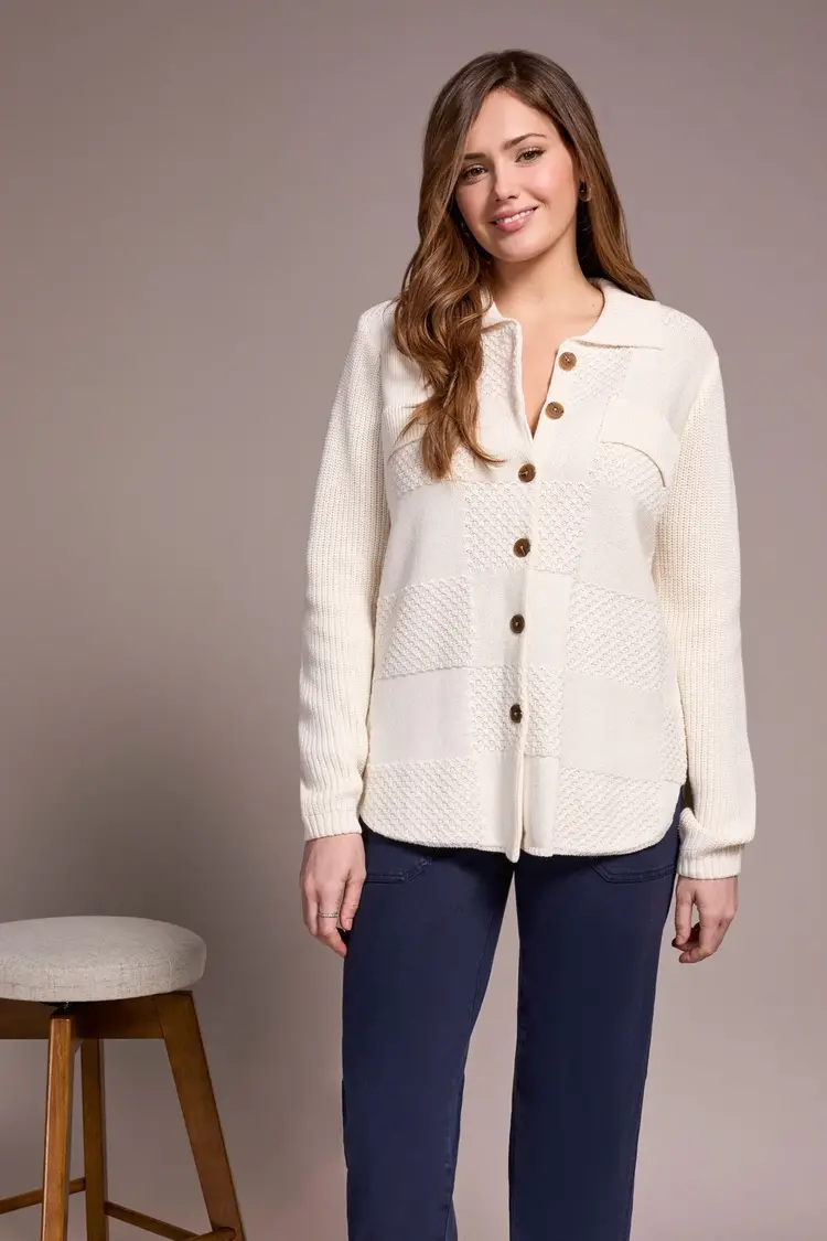 Tribal Tribal 5939O Sweater Shacket w/ Special Wash Effect