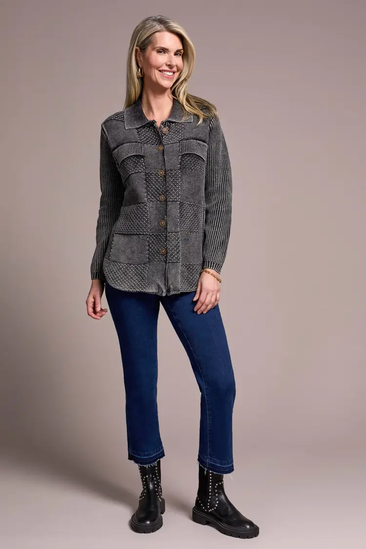 Tribal Tribal 5939O Sweater Shacket w/ Special Wash Effect