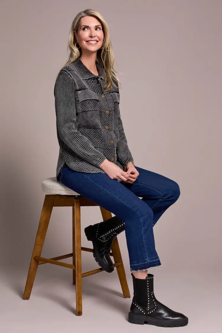 Tribal Tribal 5939O Sweater Shacket w/ Special Wash Effect