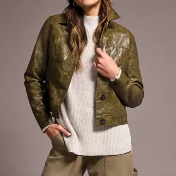 Tribal Tribal 5921O Button Front Faux Leather Jacket