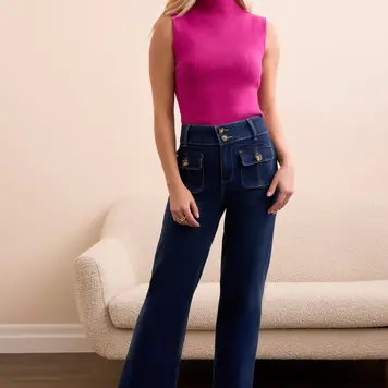 Tribal Tribal 5903O Brooke Trouser Palazzo Pant w/ Crease Detail