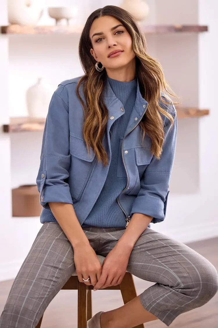 Tribal Tribal Long Sleeve Zip Front Jacket W/ Double Pockets 2385O