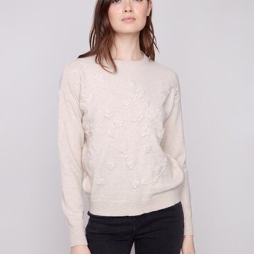 Charlie B Charlie B Crew Neck Sweater With Tonal Embroidery C2821