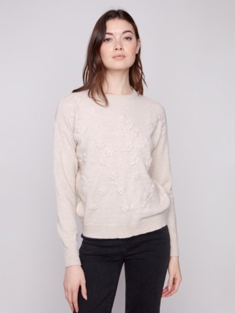 Charlie B Charlie B Crew Neck Sweater With Tonal Embroidery C2821