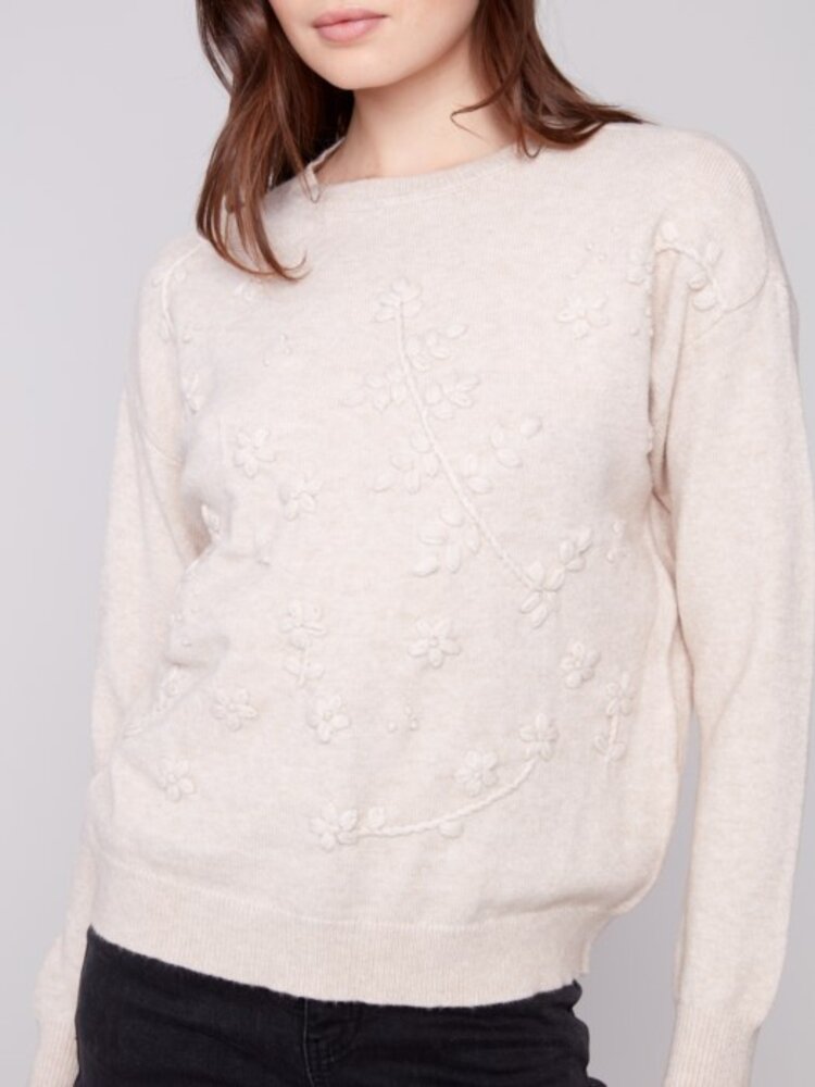 Charlie B Charlie B Crew Neck Sweater With Tonal Embroidery C2821