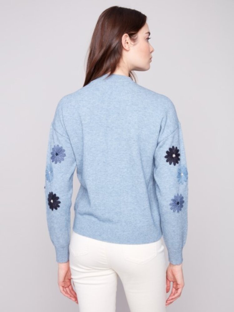Charlie B Charlie B Floral Embroidery Crew Neck Sweater C2891