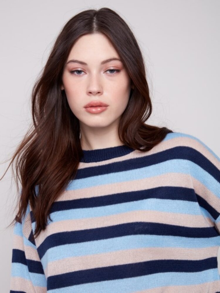 Charlie B Charlie B Long Sleeve Crew Neck Striped Sweater C2917