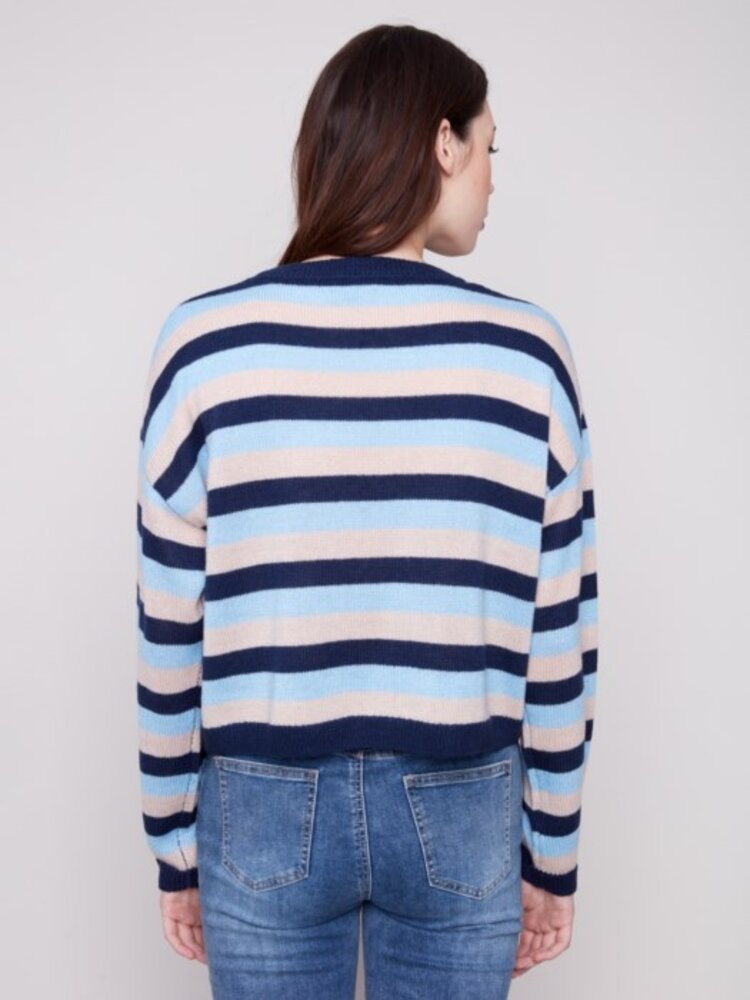 Charlie B Charlie B Long Sleeve Crew Neck Striped Sweater C2917